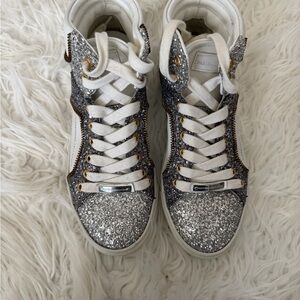 Alessandro Dell'Acqua Silver and White Glitter Sneakers